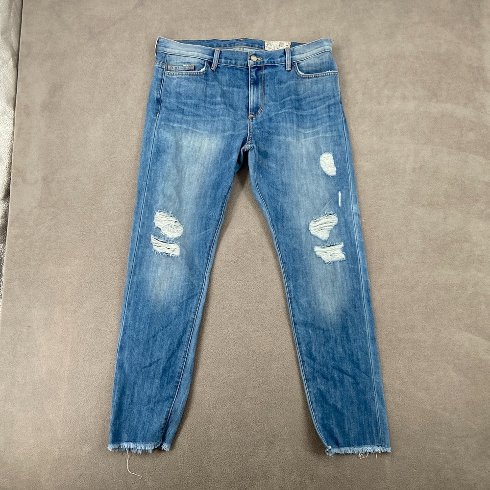 Siwy Jeans Womens 31 Blue Denim Cotton Distressed Mid Rise Straight Leg Raw Hem